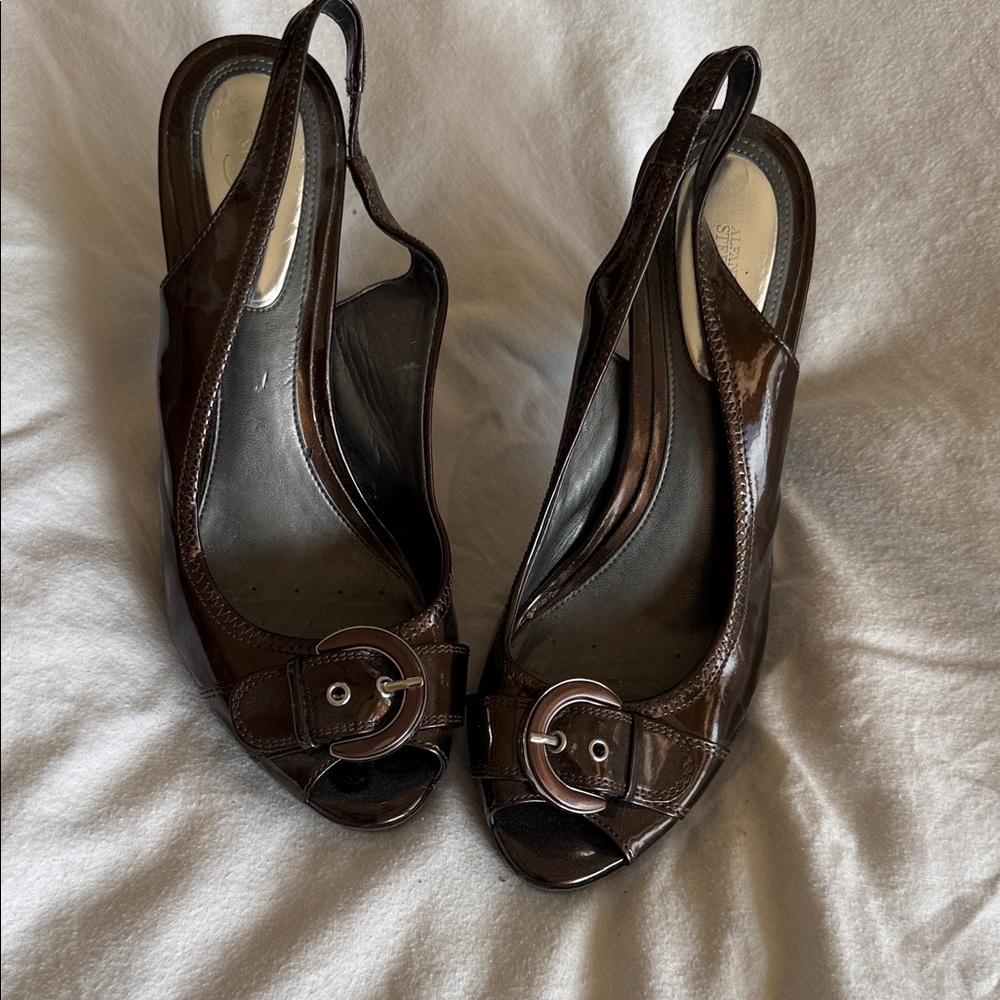 Alfani Dark Brown Peep-Toe Slingback Heels